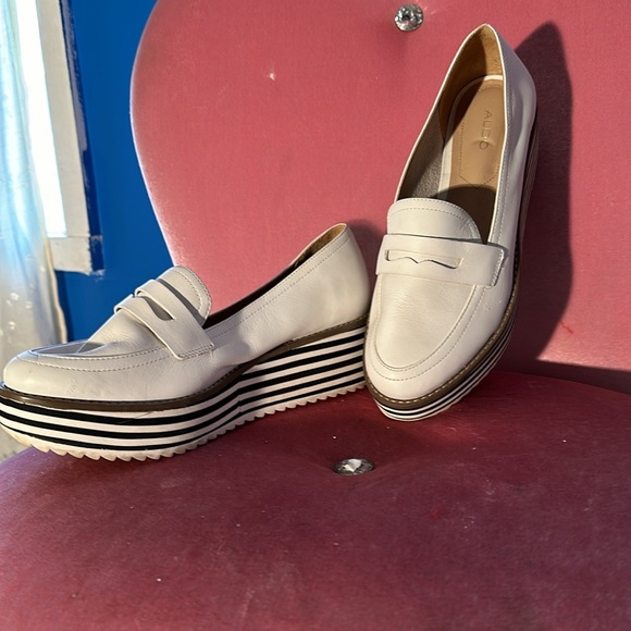 ALDO platform, penny loafers ––white – casual Dash blue, and white striped